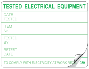 A clear image of Large Tested Electrical Equipment Label from Fine Cut Labels Direct