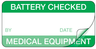 A clear image of Sealed Battery Checked - Medical Equipment Label from Fine Cut Labels Direct