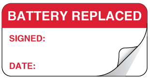 A clear image of Sealed Battery Replaced Label from Fine Cut Labels Direct