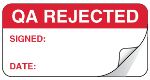 A clear image of Sealed QA Rejected Label from Fine Cut Labels Direct